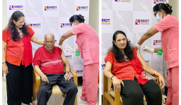 Founder & Chairman of MIOT Hospitals being vaccinated against COVID-19 on Feb 10 2021