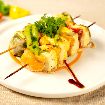 Ajwain Malai Paneer Tikka with Mint Yogurt