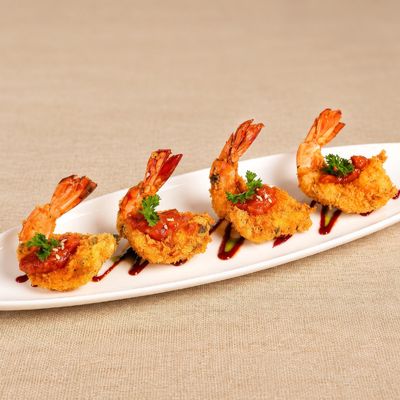 Crispy Butterflied Tiger Prawns with Korean Gochujang Sauce