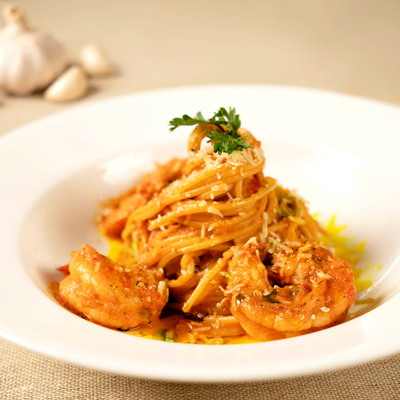 Tiger Prawn with Garlic Tossed Spaghetti