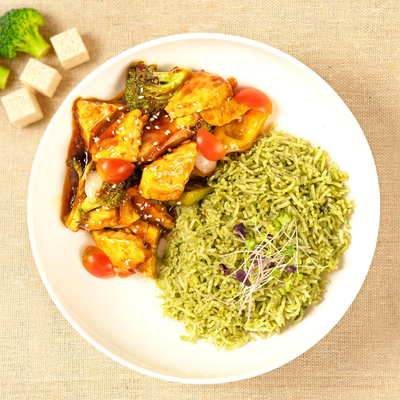 Yangzhou Basil Fried Rice with Broccoli & Tofu Stir Fry